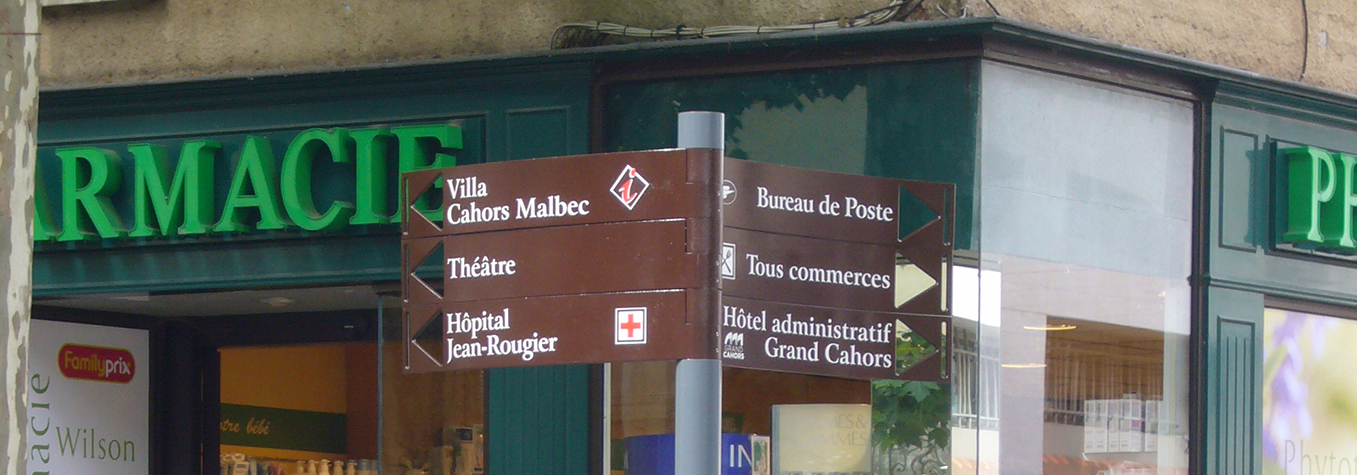 Signalétique directionnelle touristique Cahors